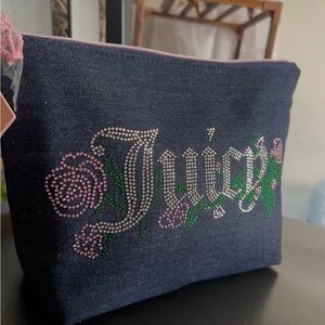 Juicy Couture Navy Cosmetic Bag with Pink and Green Floral Design